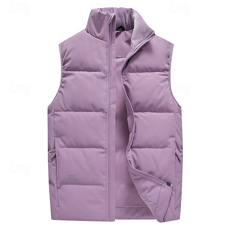 Homme Gilet en duvet Quotidien Occasionnel Printemps & Automne Avec Poches Polyester Confortable Couleur Unie Fermeture éclair Col montant Noir Rose Claire Rouge Violet Gilet de 2025 ? $66.99 –P5