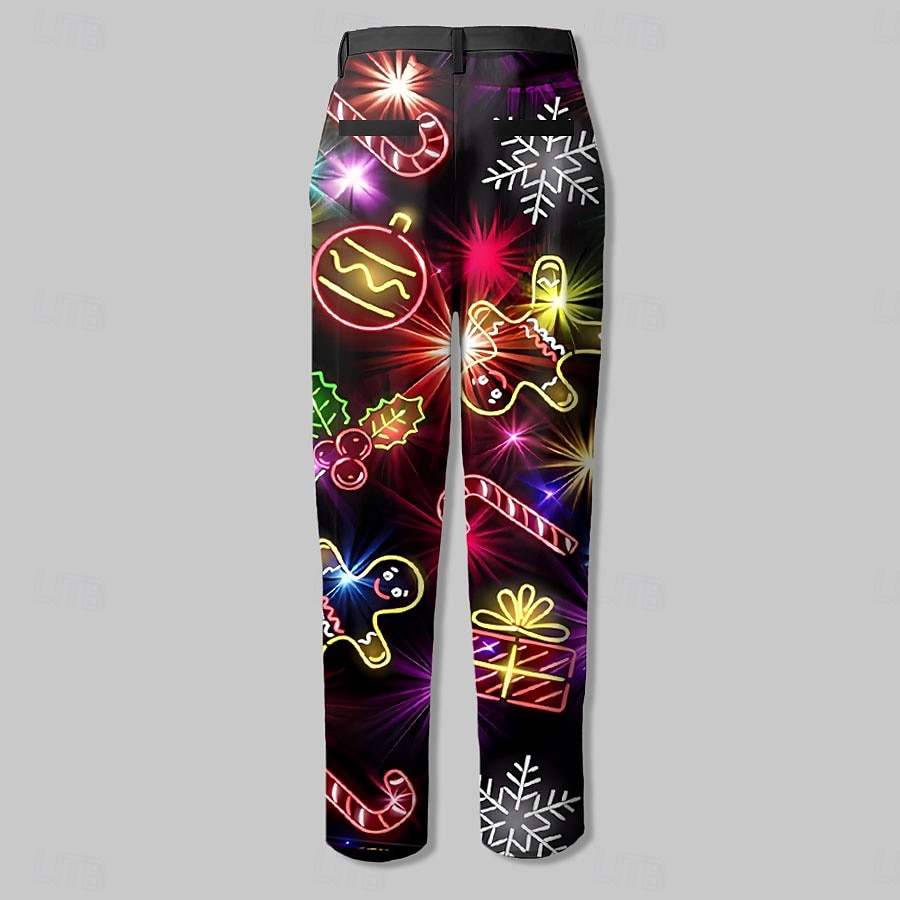 pantaloni stampati da uomo con scena natalizia, fiocco di neve, pan di zenzero, brutti, casual, tasca con cerniera, vita media, festa, abbigliamento quotidiano, vacanza, estate, primavera, autunno, del 2026 a $39.99 –P3
