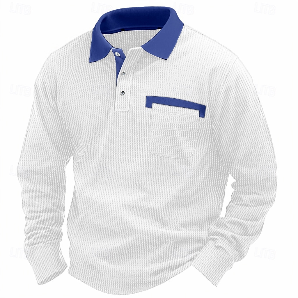 Homme Polos gaufrés Polos Formel Entreprise Revers Classique manche longue Mode basique Couleur unie Patchwork Boutons Printemps & Automne Standard Noir Blanche Rouge Bordeaux bleu marine Bleu Roi de 2025 ? $20.99 –P11