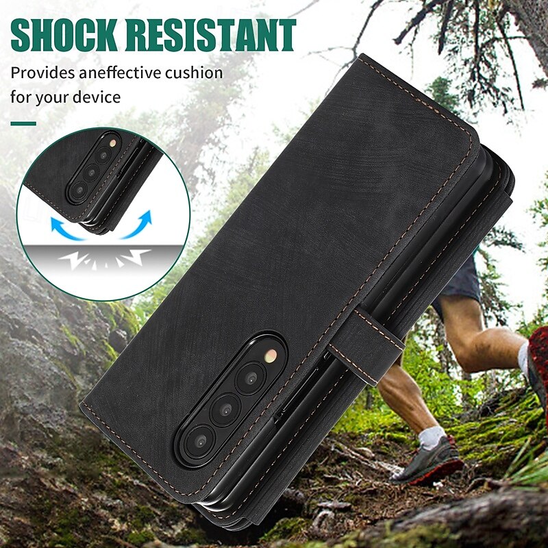 Phone Case For Z Fold 6 Z Fold 5 Z Fold 4 Z Fold 3 Back Cover with Stand Holder Zipper with Lanyard Retro TPU PU Leather 2025 - $20.99 –P9