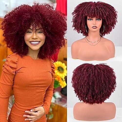 výstřední kudrnatá paruka s ofinou celostrojově vyrobená top paruka na hlavu afro výstřední kudrnatá paruka ze syntetických vlasů cosplay paruky vánoční večírek 2025 - $18.99 –P2