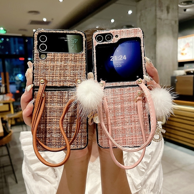 Phone Case For Z Flip 7 Z Flip 6 Z Flip 5 Z Flip 4 Z Flip 3 Back Cover with Wrist Strap Shockproof Retro Textile TPU 2025 - $19.99 –P8
