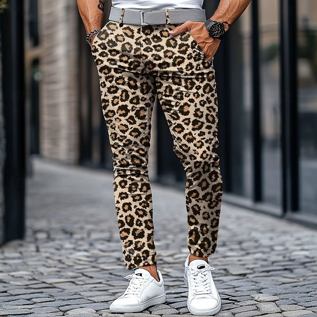 Herren Leopard-Druck Anzughose Mittlere Taille Business-Casual Formell Outdoor Straße Reißverschluss Tasche Sommer Frühling Herbst 3D-Druck Weiß Braun schwarz / weiß 2026 - $38.99 –P1