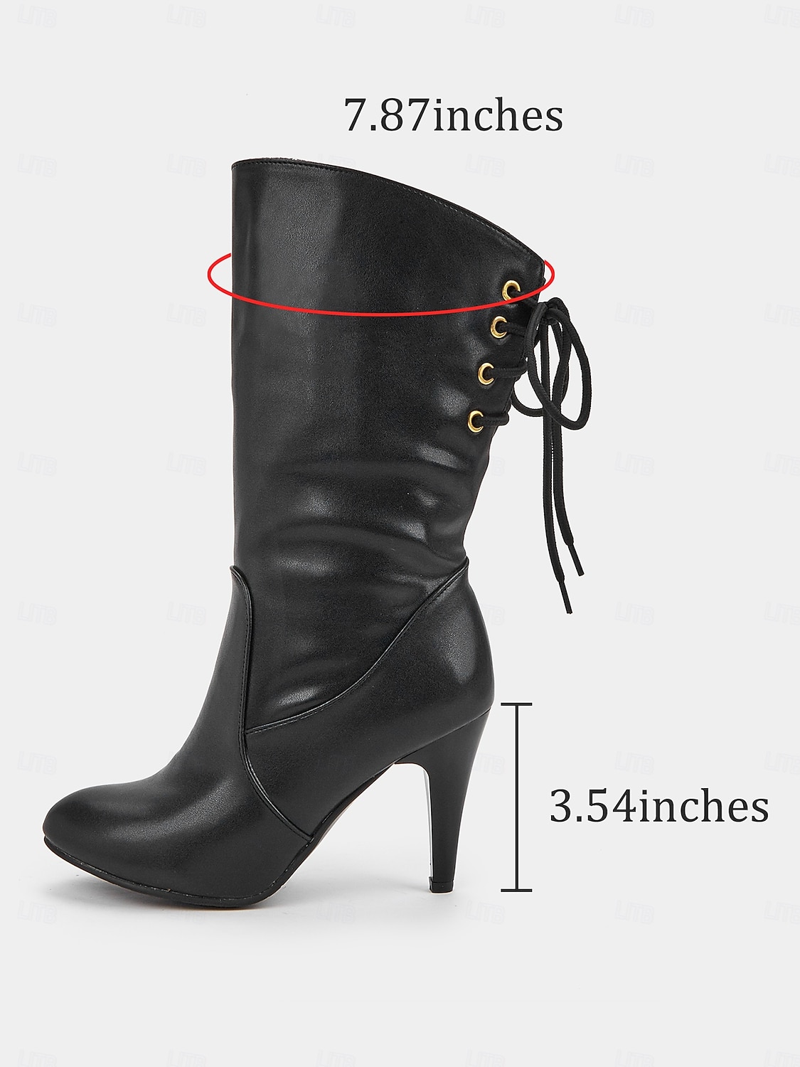 stivali neri con lacci da donna con tacco a metà polpaccio - eleganti stivali a stiletto con punta affilata e dettaglio in pizzo laterale per outfit autunnali e invernali del 2025 a $59.99 –P4