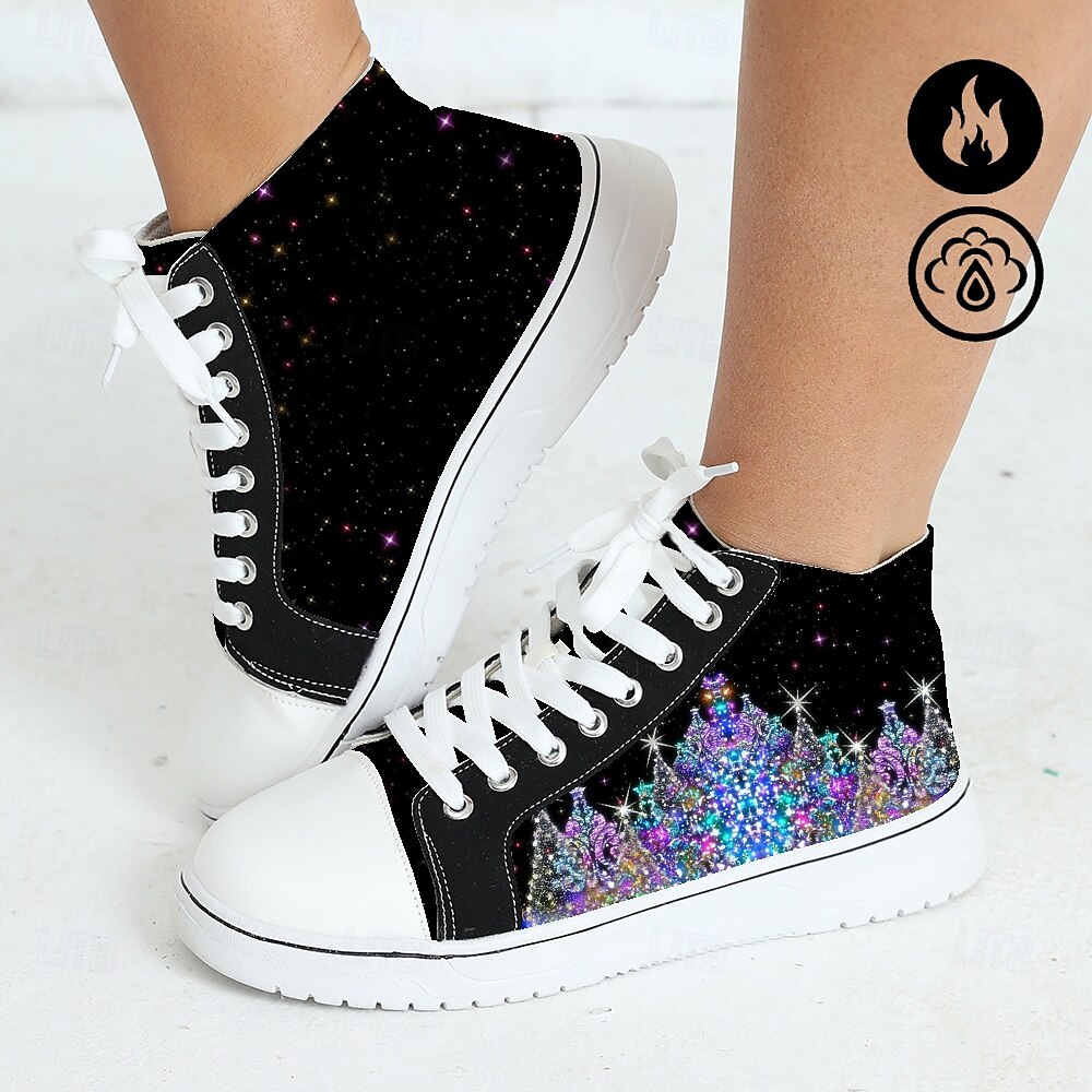 sneakers alte da donna con stampa albero di Natale - scarpe casual leggere e allacciate per le feste, per uno stile da festa del 2025 a $34.99 –P1