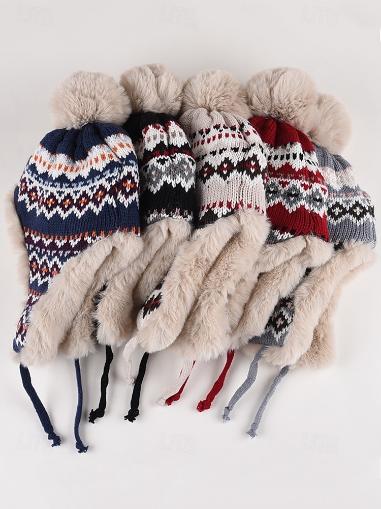 berretto invernale lavorato a maglia con pompon e fodera in pelliccia sintetica - caldo berretto con paraorecchie per donna del 2025 a $18.99 –P4
