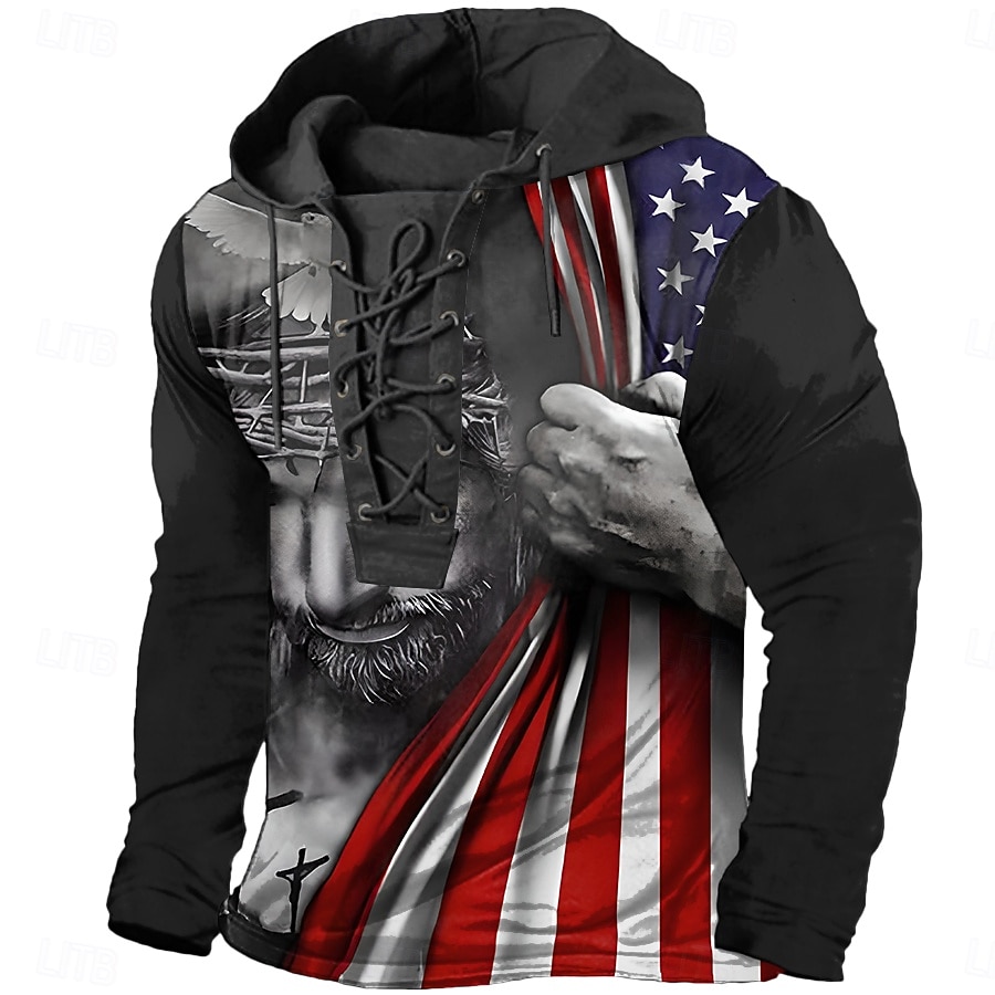 4η Ιουλίου 2026 250η Ημέρα Μνήμης Ανδρική Streetwear Σχεδιαστής Αμερικανική Σημαία Κωδικοποιημένο Μακρυμάνικο Hoodie Sweatshirt Καθημερινό Δρόμο 2026 - $32.99 –P2