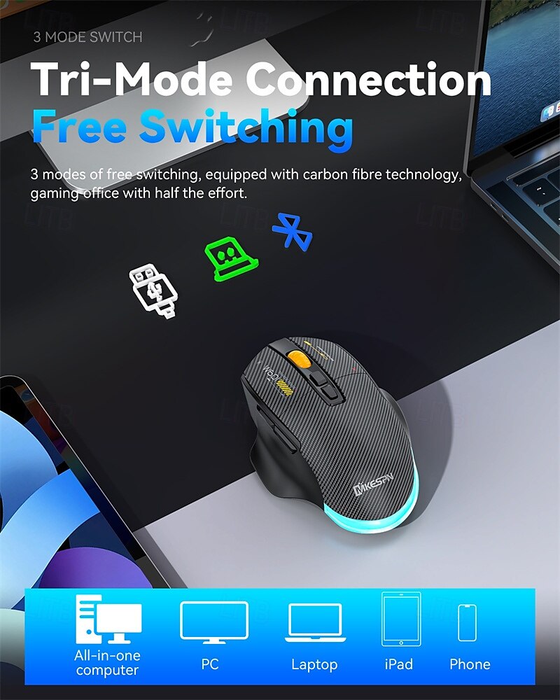 2025年 mkespn ワイヤレス 2.4g Bluetooth 3モード接続マウス 12800dpi マクロ調整 RGB ゲーミングマウス プログラム可能 500mAh 充電可能  コレクション – $33.99 -P3