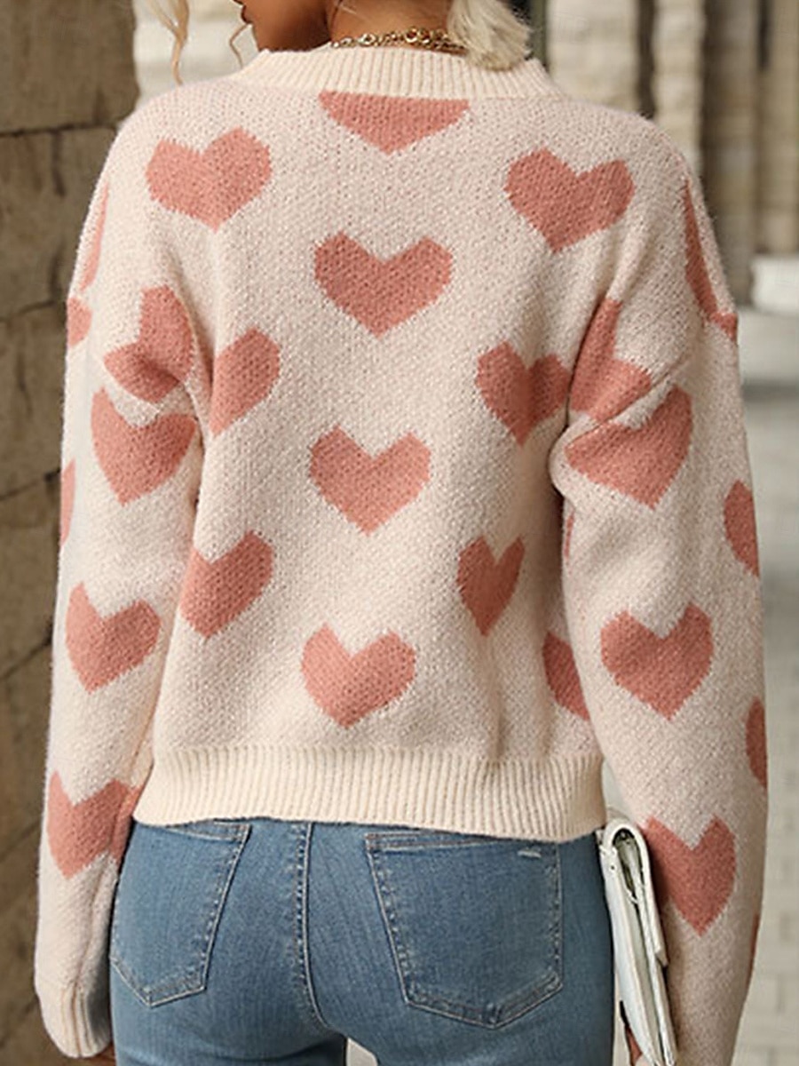 Femme Pull Chandail Pull Décontractées Flexible Cœur A côtes Col Ras du Cou Tricoté manche longue Hauts réguliers Tricoter Extérieur du quotidien Fin de semaine Rose Claire Fuchsia Automne Hiver de 2025 ? $51.99 –P2