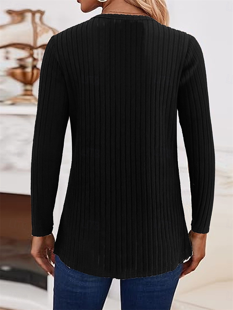 Femme Pull Chandail Décontractées Flexible Couleur monochrome A côtes Col V Boutons Tricoté manche longue Hauts réguliers Tricoter Extérieur du quotidien Fin de semaine Noir Automne Hiver de 2025 ? $36.99 –P2