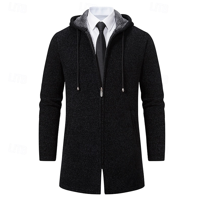 Herren Weihnachtspullover Strickjacke Grobstricken Stricken Standard Zip Tasche Feste Farbe Kapuzenpullover Strickware Elegant Heim Arbeit Bekleidung Bischof Frühling Herbst Schwarz Rote M L XL 2025 - $37.99 –P10
