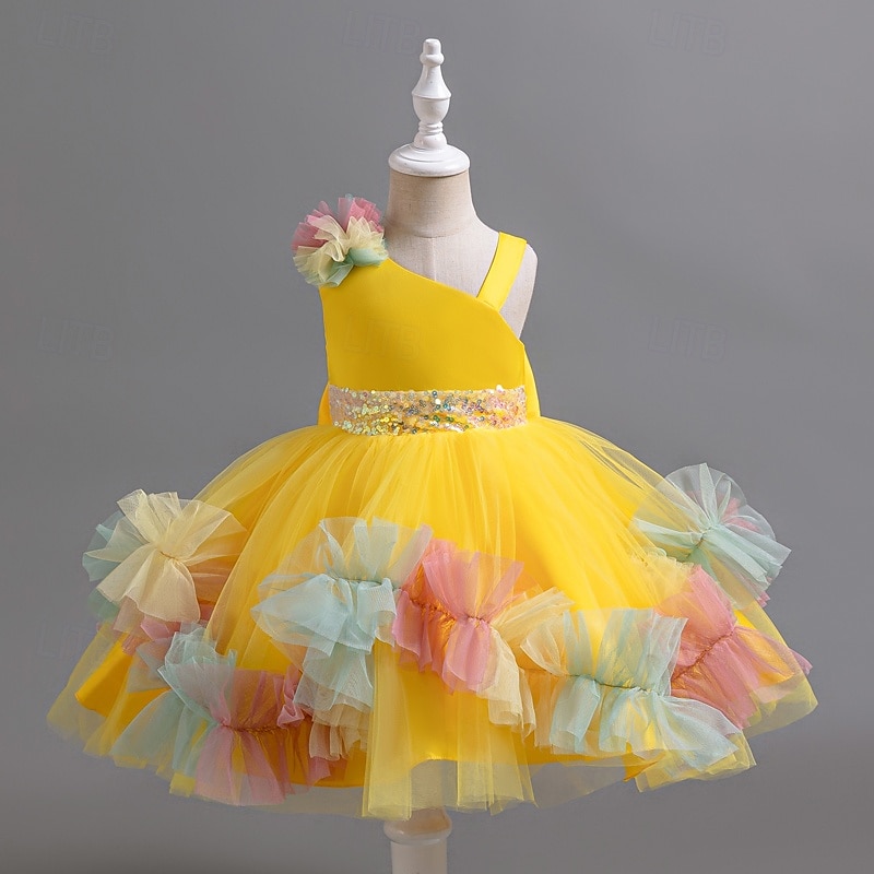 kinderkleidung Mädchen Party Kleid Feste Farbe Blume Ärmellos Besondere Anlässe Modisch Prinzessin Polyester abendkleider Sommer Frühling 2-8 Jahre Mehrfarbig Gelb Rosa 2025 - $35.99 –P10