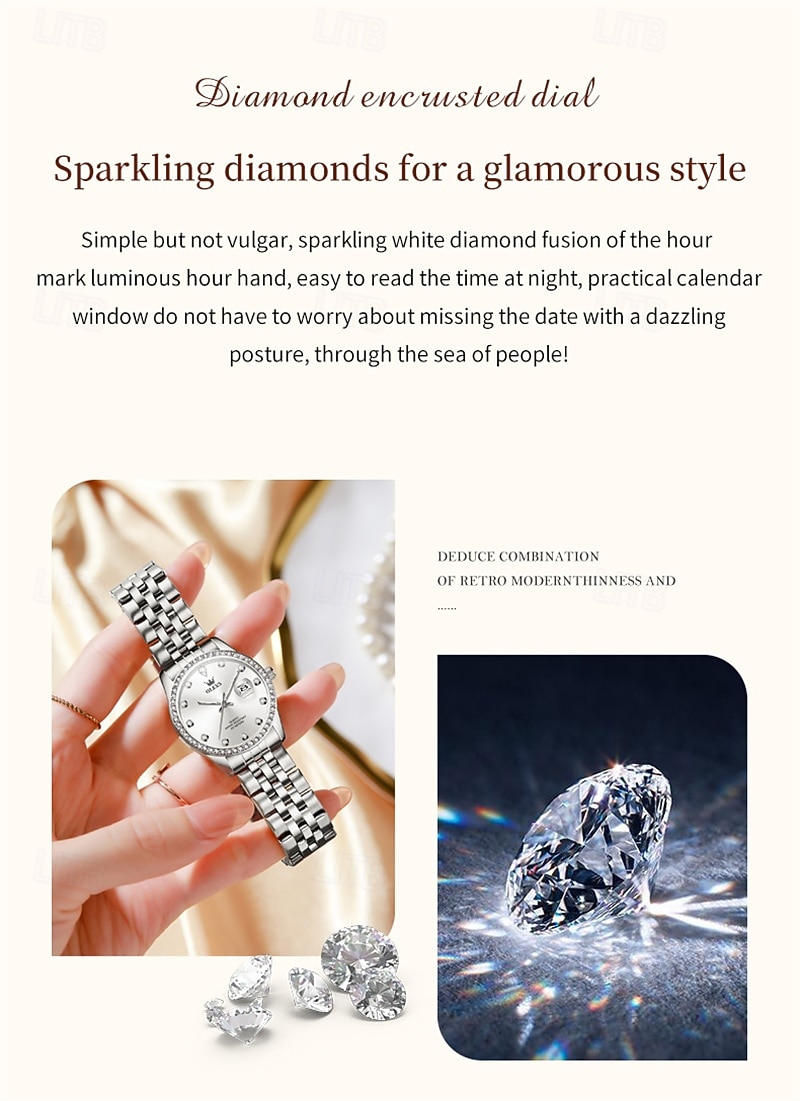 New Olevs Olevs Brand Mother's Day Gift for Women'S Trend Fashion Steel Belt Watch Calendar Luminous With Diamonds Simple Leisure Quartz Watch Waterproof Sports Versatile Wristwatch 2026 - $32.99 –P4