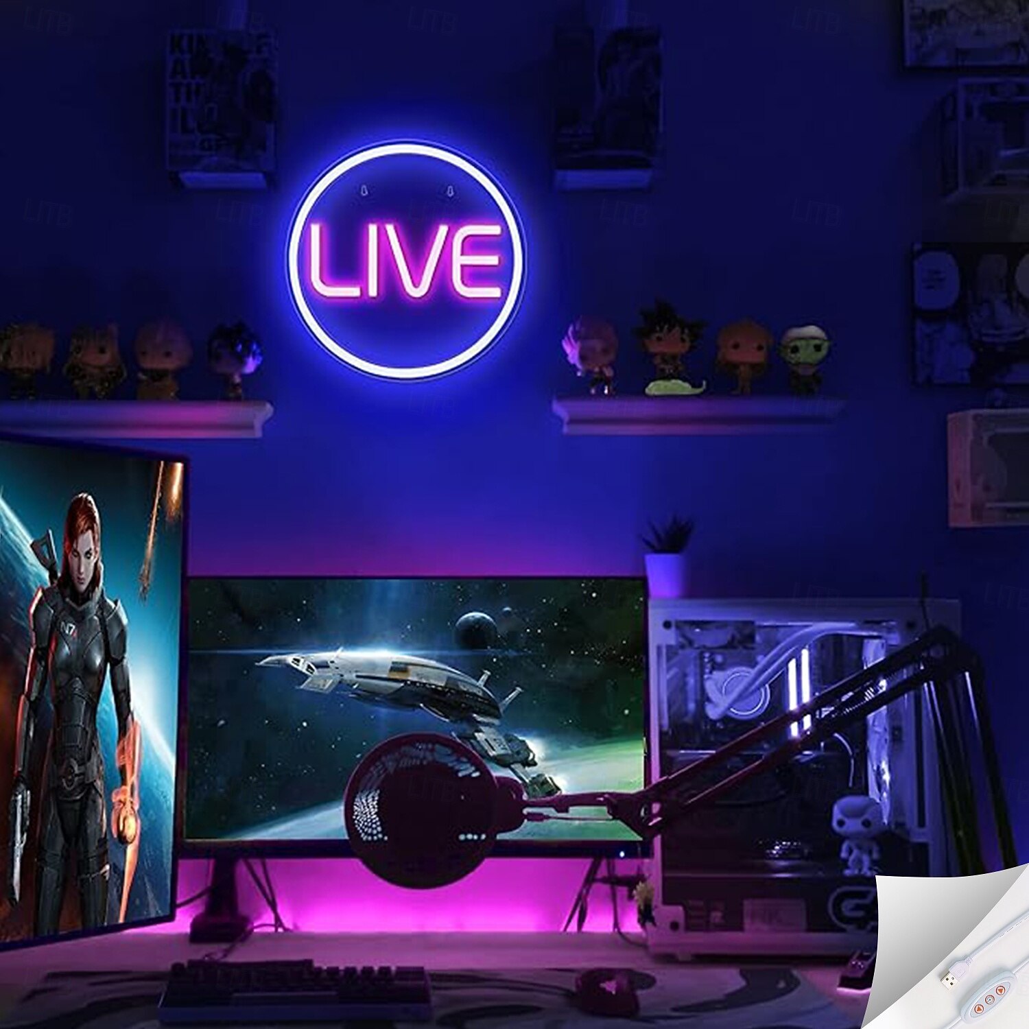 lumini cu neon live, lumini cu neon cu led live, lumini cu LED rotunde pentru jucători - semn cool de streaming/înregistrare live pentru studio, perete, dormitor, decor sala de jocuri 2025 - $55.99 –P8