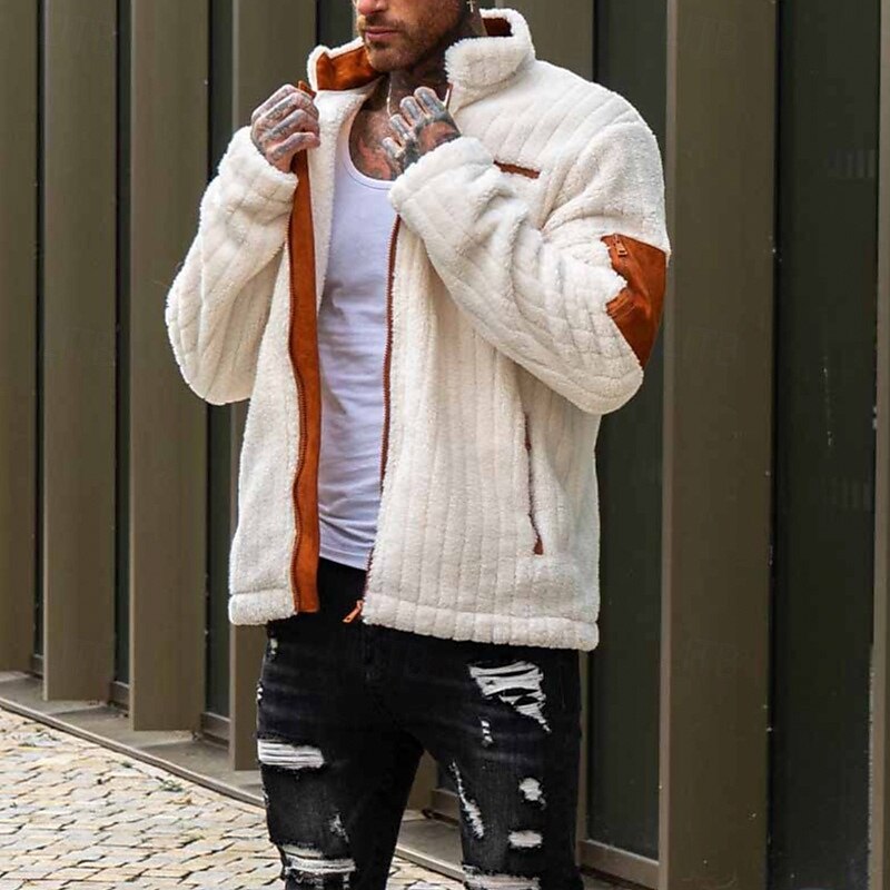 Per uomo Cappotto invernale Cappotto di montone Interni Ufficio Tasche Color Block Autunno Inverno Tinta unica Liscio Neutra Di tendenza Colletto alla coreana Standard Bianco Giacca del 2025 a $48.99 –P3