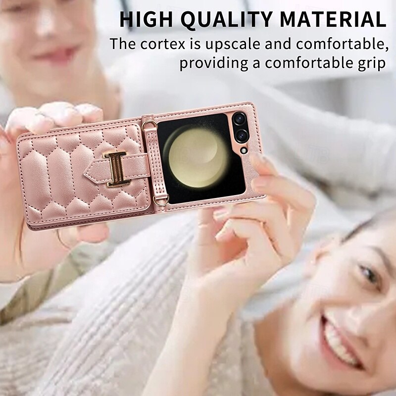 Phone Case For Z Flip 5 Z Flip 4 Z Flip 3 Back Cover with Stand Holder with Lanyard with Wrist Strap Retro TPU PU Leather 2025 - $23.99 –P10