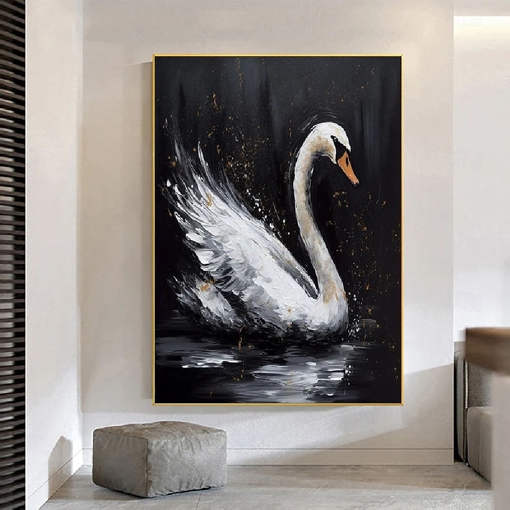 peinture à l'huile animale abstraite faite à la main peintures de cygne blanc sur toile peinture acrylique richement texturée faite à la main art mural moderne œuvre d'art peinte à la main pour de 2025 ? $116.99 –P3