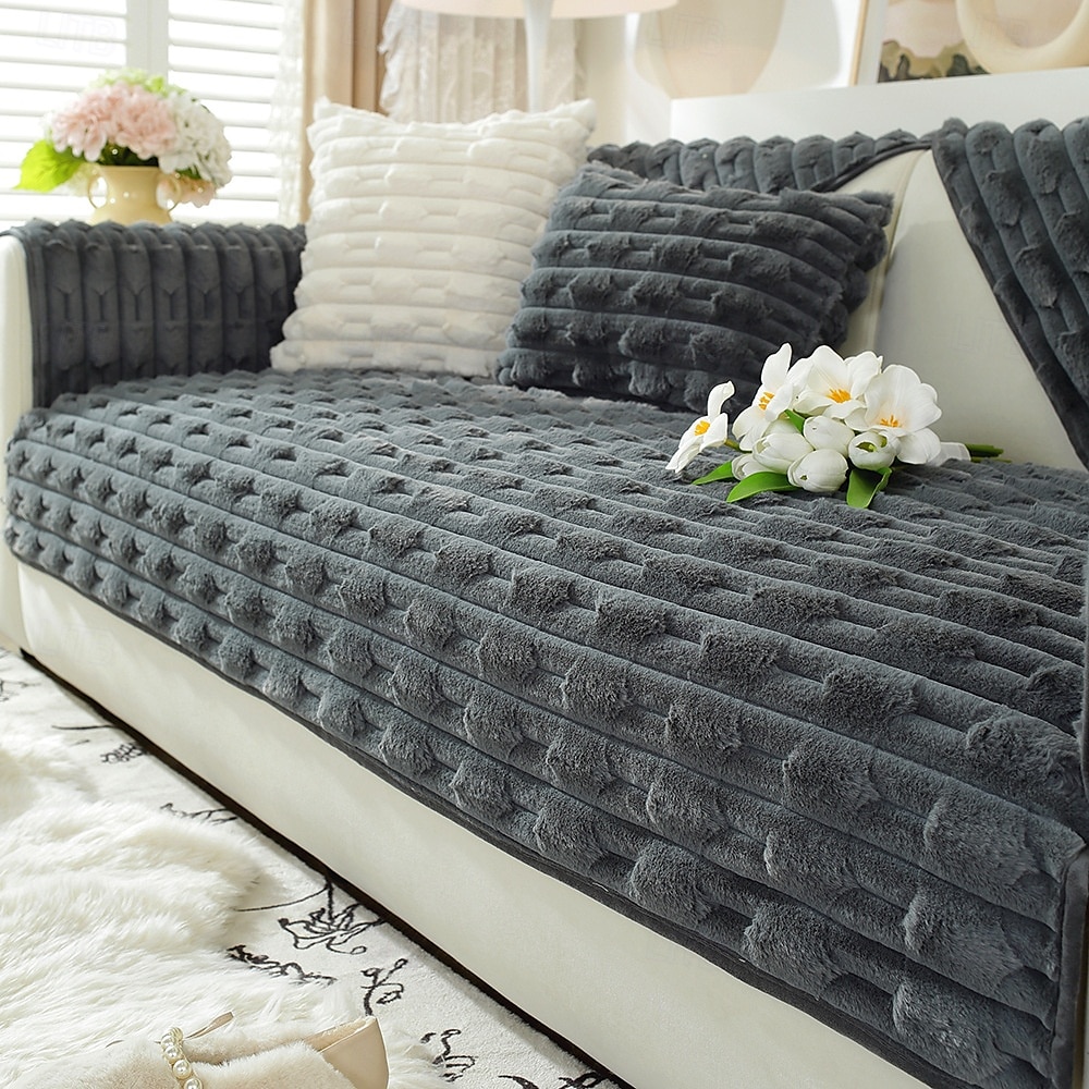 soffice e soffice peluche di coniglio, copridivano comodo e morbido, perfetto per aggiungere calore e comfort, elegante protezione per mobili per l'arredamento del soggiorno del 2025 a $13.99 –P12
