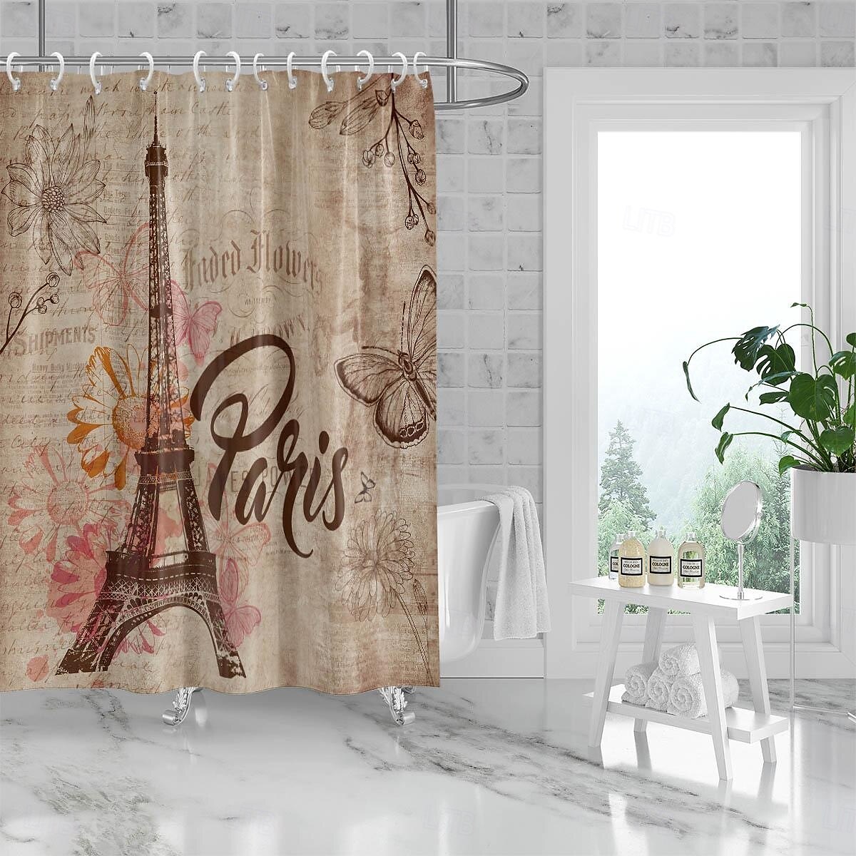 Tenda da doccia con ganci 180cm*180cm (70"*70") in poliestere lavabile impermeabile modello decorativo per bagno e vasca torre Eiffel vintage del 2025 a $22.99 –P6