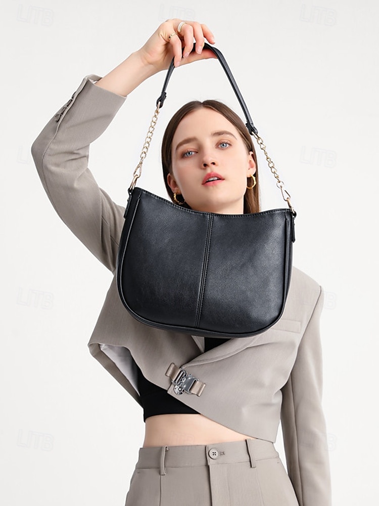 bolsa de ombro feminina marrom de couro sintético com alça de corrente dourada – bolsa tiracolo casual estilosa para o dia a dia e para o trabalho de 2025 por $32.99 –P2