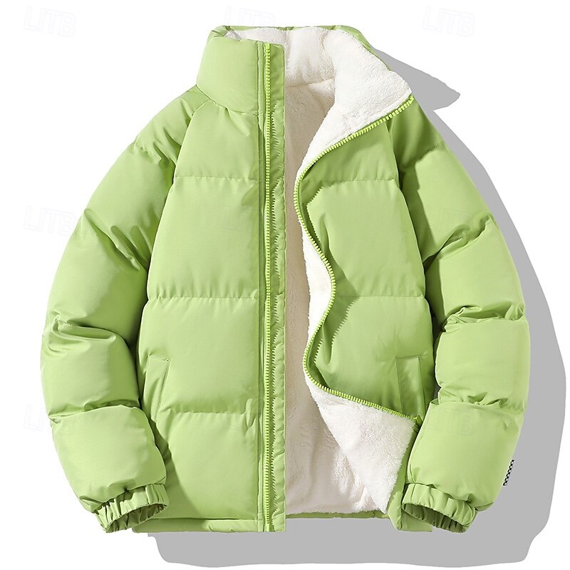 Men's Puffer Jacket Quilted Jacket Padded Jacket Pocket Polyster Fleece lined Daily Wear Date Vacation Regular Fashion Casual Comfortable Thermal Warm Fall & Winter Solid / Plain Color Black Green 2025 - $51.99 –P9