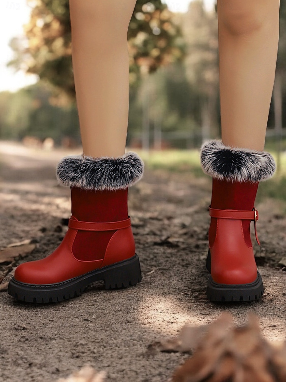 botas de inverno femininas com acabamento em pele sintética – botas de cano curto estilosas e quentes com detalhe de fivela e sola resistente, perfeitas para aventuras ao ar livre em climas frios de 2025 por $59.99 –P3