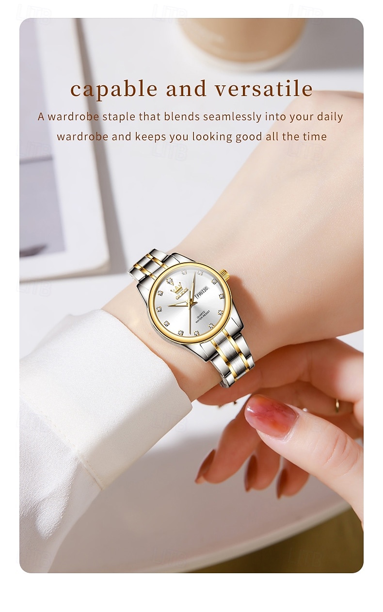 OLEVS 3612 Original Elegant Quartz Ladies Watch Week Calendar Display Dress Watch For Women Waterproof Stainless Steel Clock 2025 - $31.99 –P8