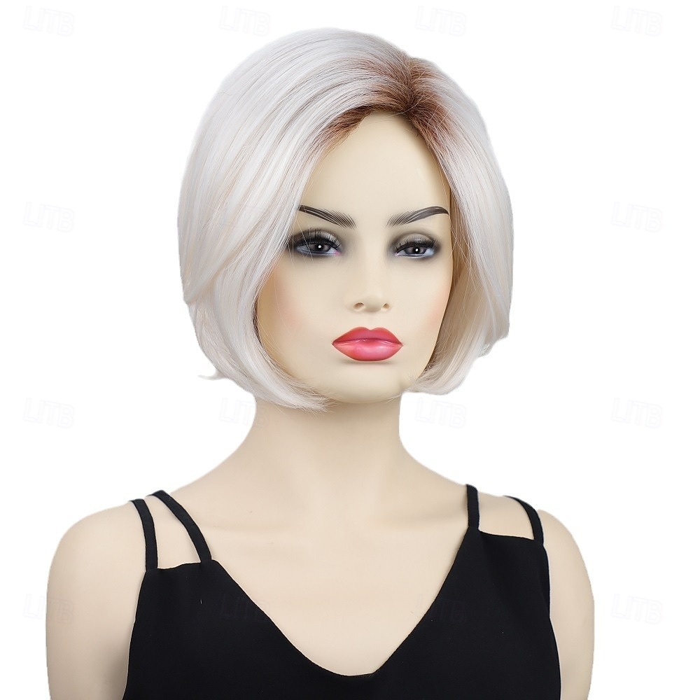 parrucche corte biondo platino per donne parrucca bob parrucca liscia naturale riga laterale per cosplay da festa quotidiana del 2025 a $26.99 –P5