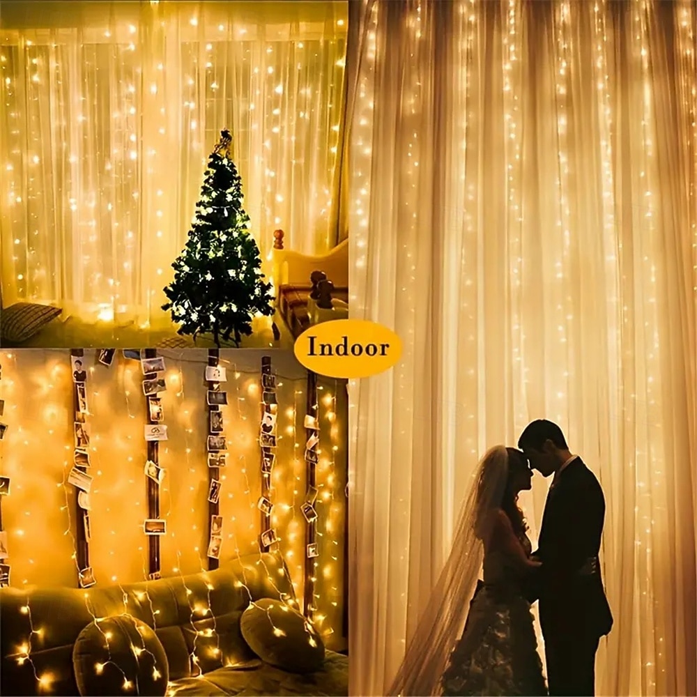 Luces de String Cortina 3x3M 300 LED 31V Calor Blanco 8 Modos Seguras para Decoración de Boda y Jardín 2026 - $50.99 –P17