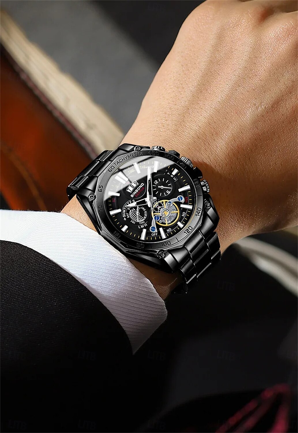 BINBOND Luxury Gold Watch Men Round Japan Quartz stainless steel Waterproof Sports Automatic Date Wrist Quartz Watch B4750 2025 - $25.99 –P4