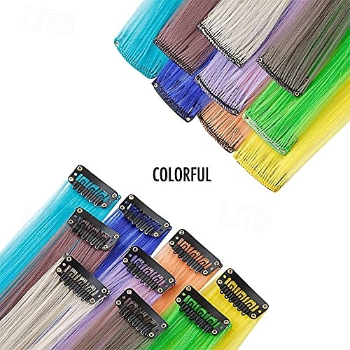 12PCS Colored  Hair Extensions Straight Multicolor Clip in Colorful 20 Inch Rainbow Hair Extensions for Kids Women's Gifts Halloween Christmas Party Highlights (12pcs Red) 2025 - $11.99 –P8