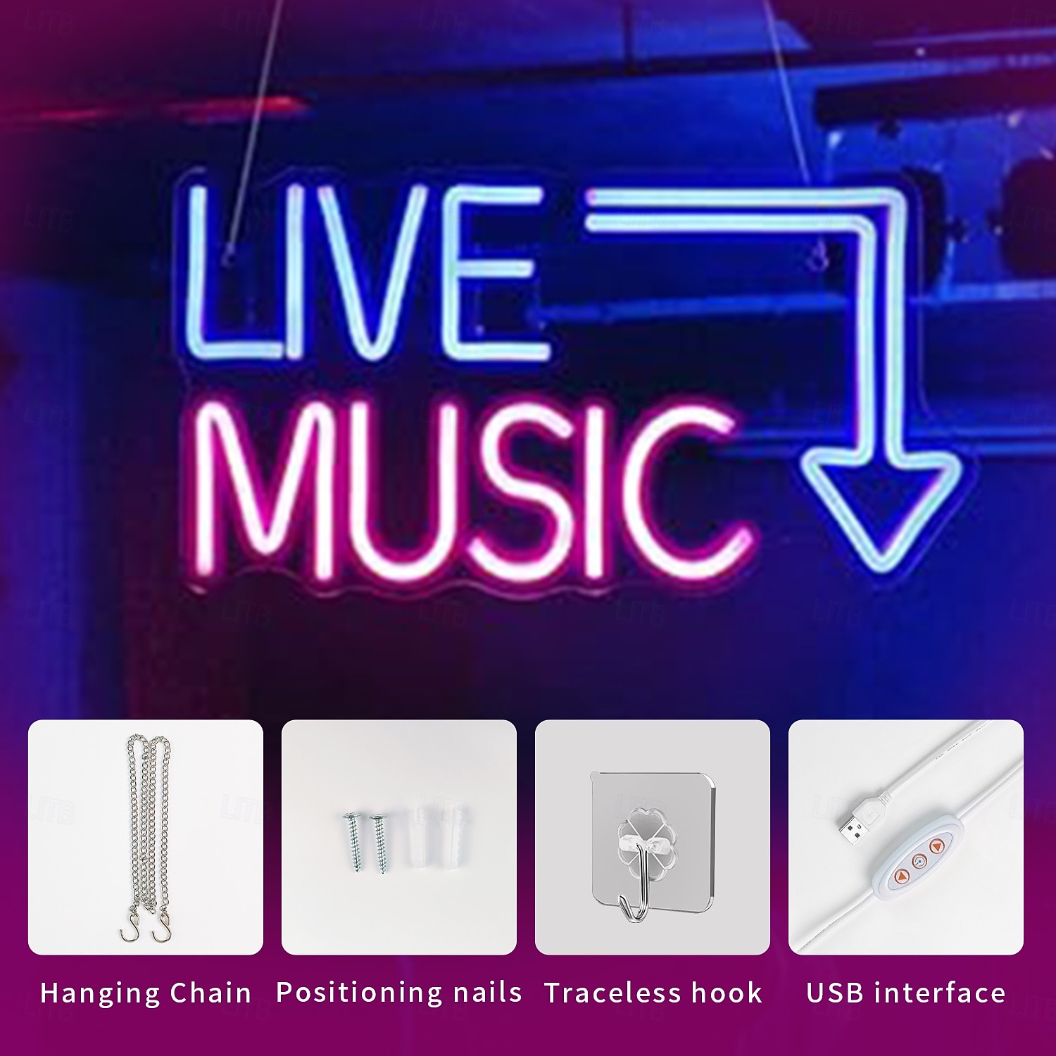живая музыка неоновая вывеска светодиодная, большая синяя &розовый неоновый свет для студии, бара, спальни, вечеринки, декора стен клуба - питание от USB 2026 - $66.99 –P8
