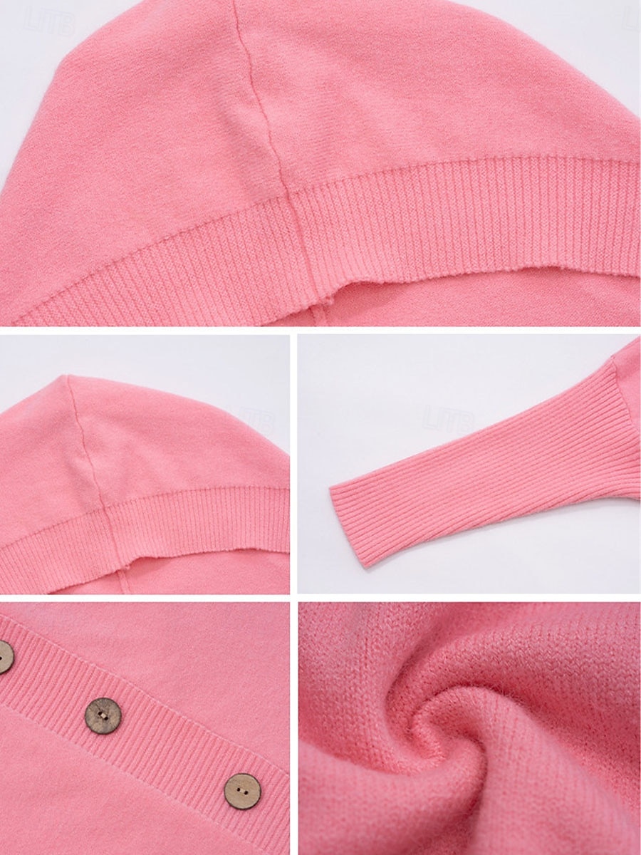 Per donna Felpa Cardigan Informale Morbido Colore puro A coste Con cappuccio Bottoni Tasche Lavorato a maglia Manica lunga Maglie lunghe Maglia Esterno Giornaliero Fine settimana Nero Fucsia Autunno del 2025 a $78.99 –P8