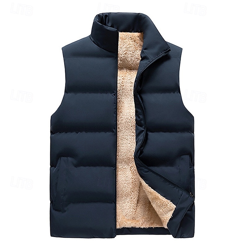 Pánské Puffer Vesta Denní Na běžné nošení Jaro & podzim Kapsy Polyester Pohodlné Pevná barva Zip Stojáček Běžný Černá Rubínově červená Tmavomodrá Vesta 2025 - $38.99 –P8