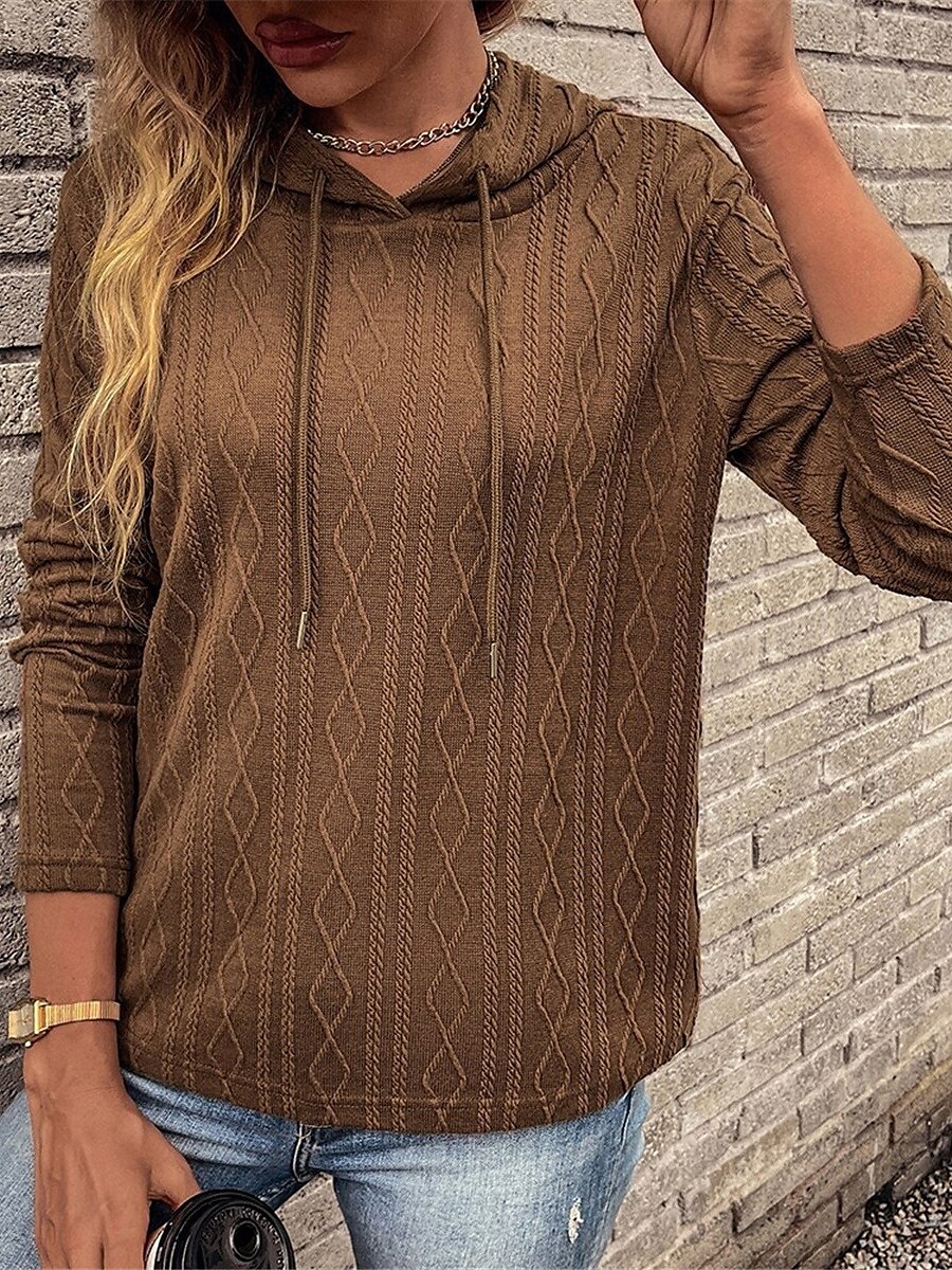 Women's Sweater Pullover Sweater Jumper Casual Soft Pure Color Ribbed Hooded Knitted Long Sleeve Regular Tops Knit Outdoor Daily Weekend Wine Brown Fall Winter 2025 - $37.99 –P1