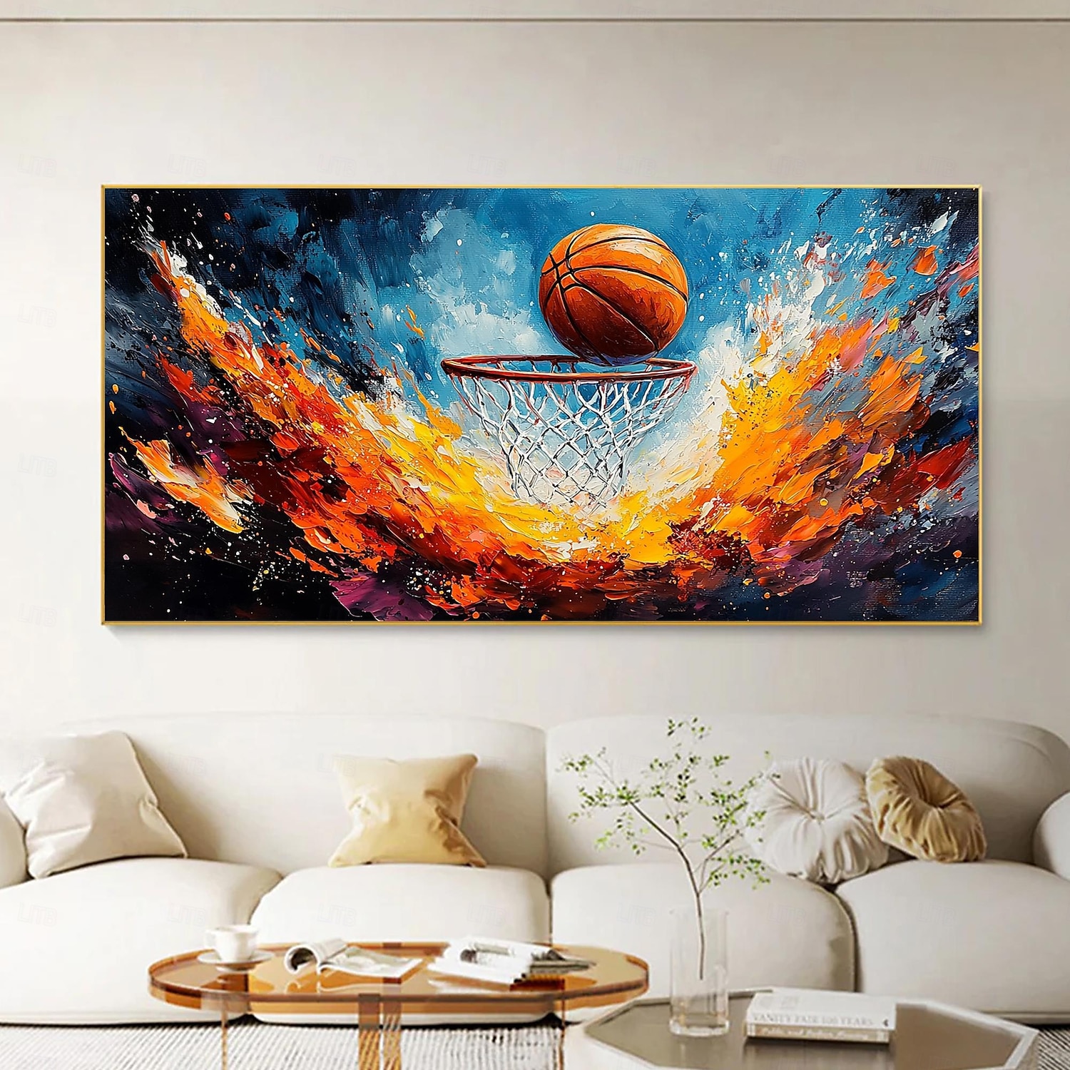 Pictură în ulei originală de sport de baschet realizată manual pe pânză artă de perete abstractă jucător de baschet pentru decorarea casei cu cadru întins/fără pictură cu cadru interior 2025 - $150.99 –P5