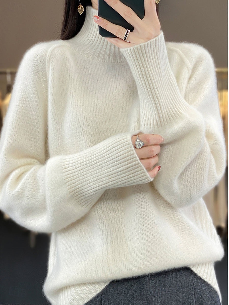 Dame Genser Pullover genser Fritid Myk Ren farge Riflet Crew-hals Strikket Langermet Vanlige topper Strikke utendørs Daglig Helg Hvit Rød Høst Vinter 2025 - $39.99 –P4