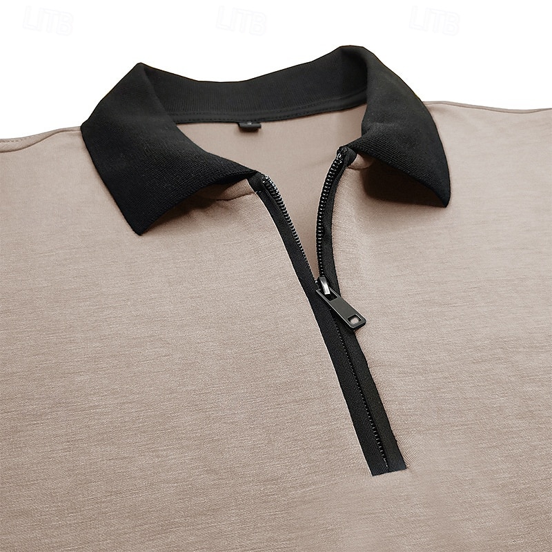 Men's Quarter Zip Polo Golf Shirt Vacation Casual Daily Quarter Zip Long Sleeve Fashion Basic Color Block Front Zipper Spring &  Fall Regular Fit Black White Burgundy Navy Blue Khaki Army Green 2025 - $23.99 –P3