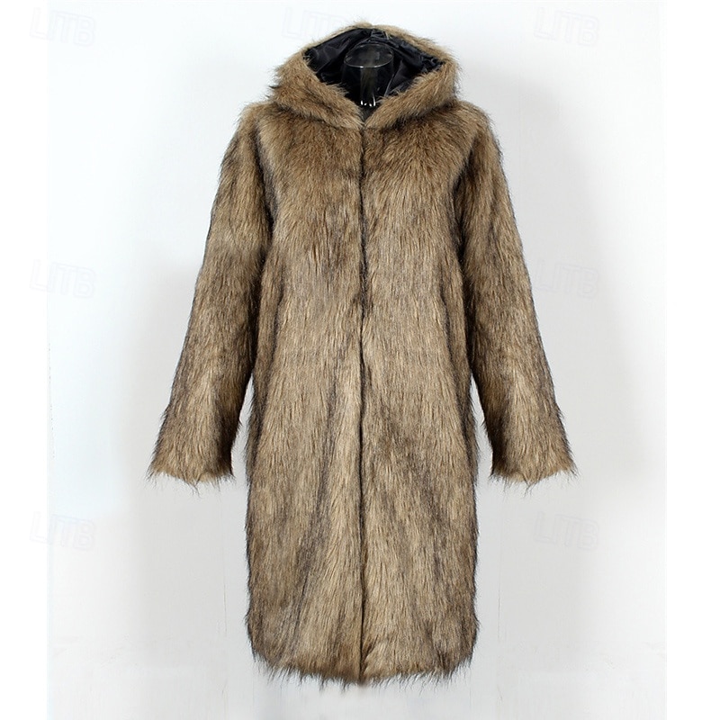 Herr Vinterjacka Fleece-jacka Fuskpälskappa Dagligen Semester Håller värmen Håller värmen Fleece Höst vinter Leopardtryck Mode Streetwear Huva Lång Svart Vit Gul Jacka 2026 - $68.99 –P4