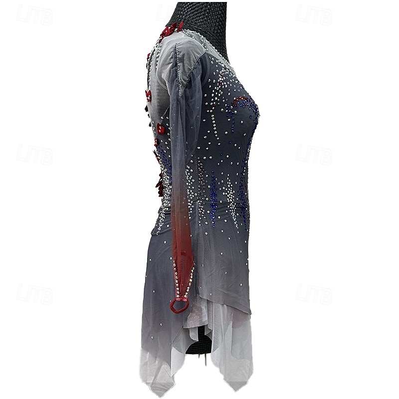 Figure skating costumes for adults and children black custom spandex mesh grading performance costumes competition training rhinestone shaped women's skirts performance costumes 2025 - $307.49 –P7