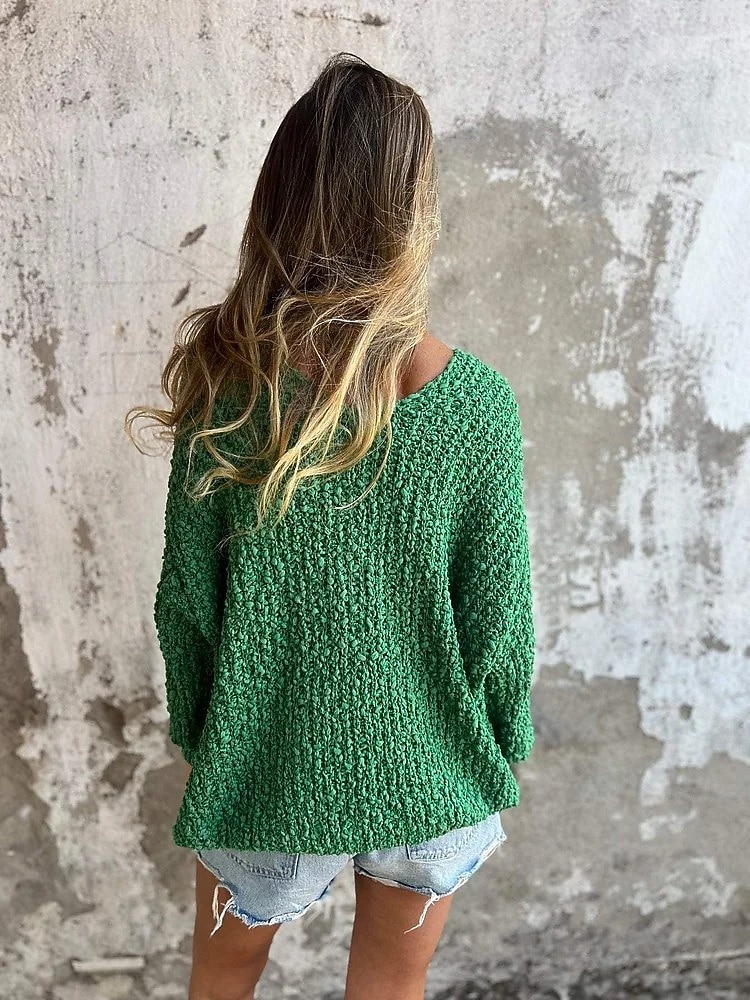 Femme Pull Chandail Elégant Mode du quotidien Couleur unie Col V Tricoté Texturé manche longue Hauts réguliers Tricoter Extérieur Bleu Fuchsia Automne Hiver de 2025 ? $31.99 –P3