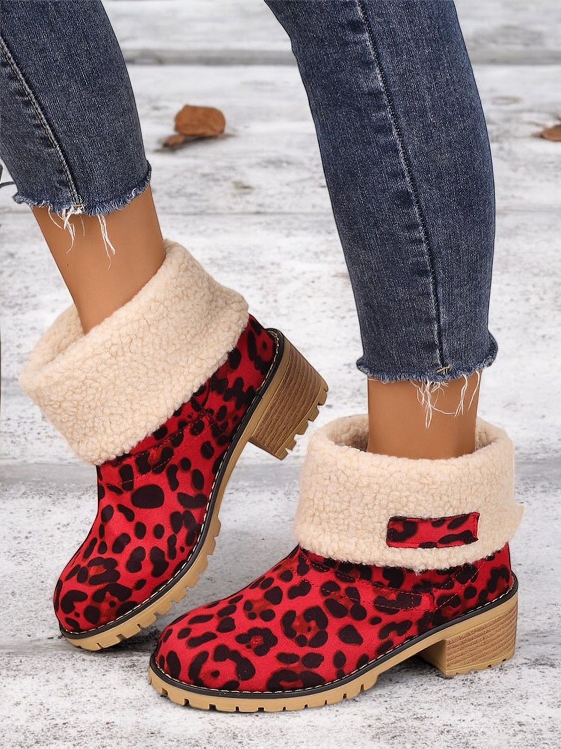 Women's Red Leopard Print Winter Boots with Faux Fur Lining and Chunky Heel – Warm and Stylish Snow Boots 2025 - $34.99 –P3