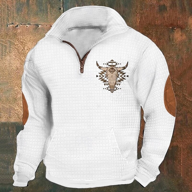 Homens Moletom Waffle Moletom Moletom com zíper Preto Branco Azul Marinha Cáqui Cinzento Escuro Meio Zíper Gráfico Vaca Imprimir Patchwork Bolso frontal Quarter Zip Diário Feriado Para Noite Poliéster de 2025 por $28.99 –P10