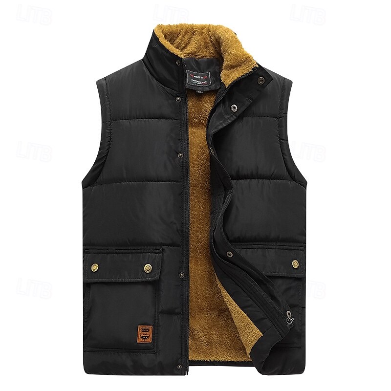 Homme Gilet matelassé Gilet polaire Gilet du quotidien Rendez-vous Vacances Mode Décontractées Automne hiver Poche Polyester Chaud Confortable Couleur unie Cachée Boutonné devant Mao Standard Noir de 2025 ? $42.99 –P4