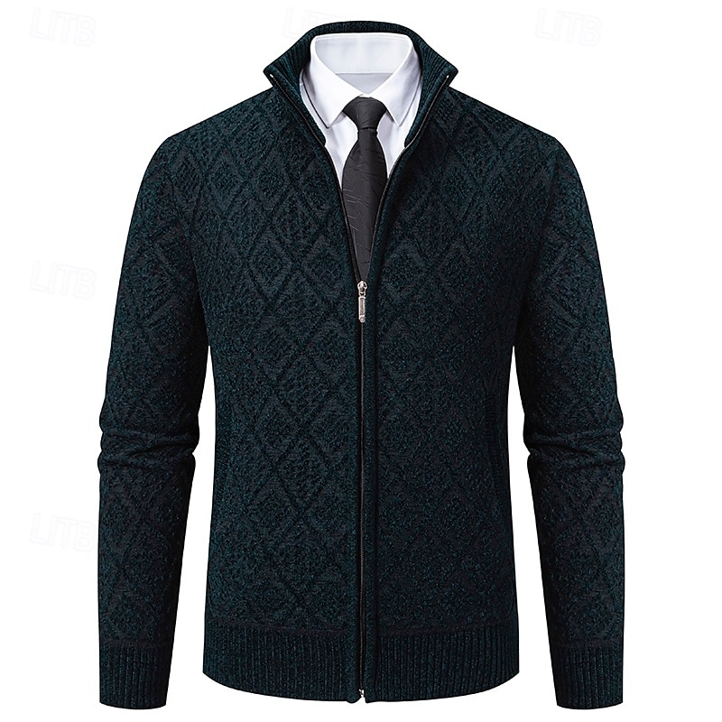 Herren Strickjacke Zip Pullover Reißverschluss Grobstricken Stricken Standard Zip Tasche Geometrisch Stehkragen Strickware Elegant Heim Arbeit Bekleidung Bischof Frühling Herbst Schwarz Marineblau M 2025 - $34.99 –P8