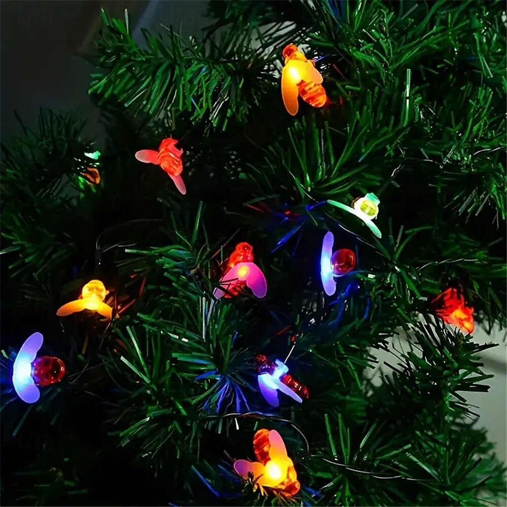 3M Solar Powered Bee String Lights, 20 LEDs Waterproof Outdoor Lights with Mounting Bracket for Christmas, Patio, Yard, Warm White, White Multicolor, Blue 2025 - $18.99 –P14