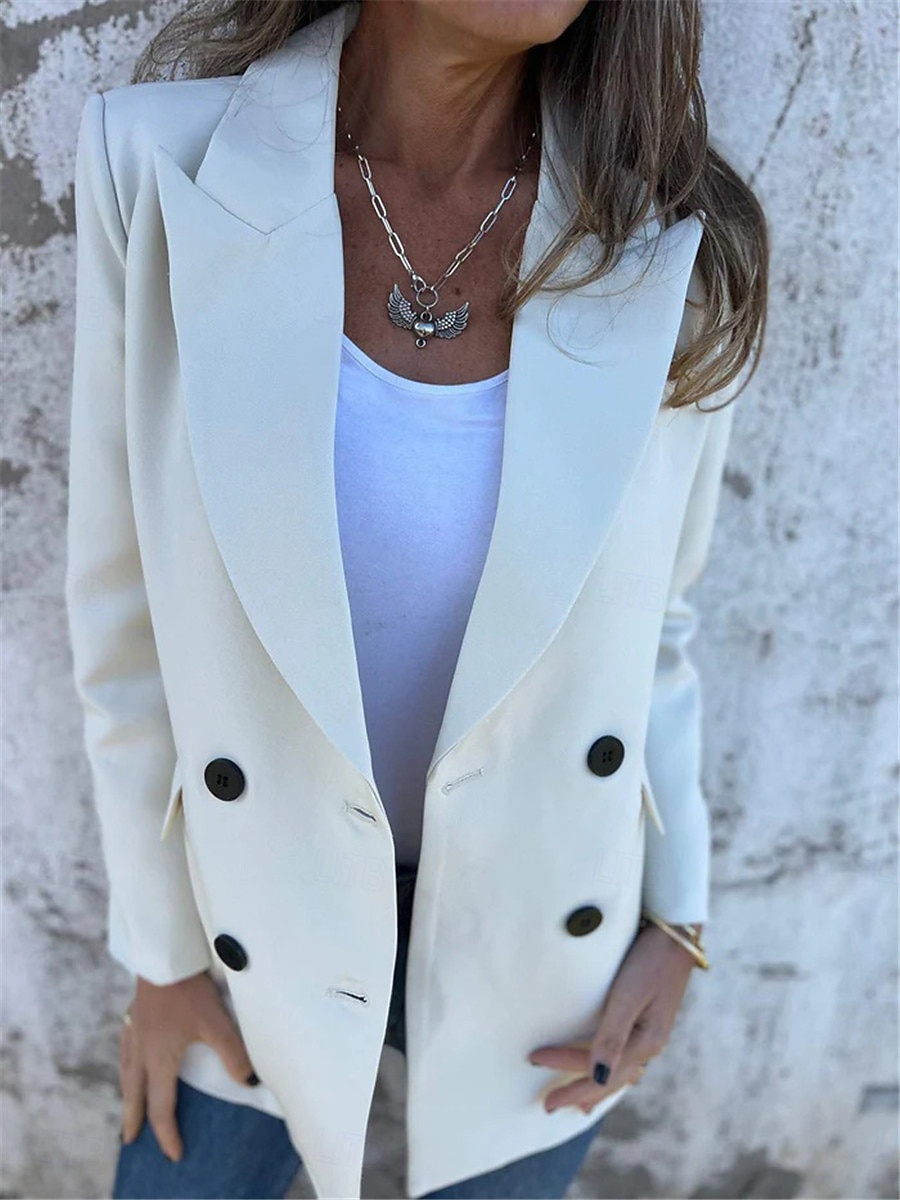 Dames Blazer Werk nappi Effen Kleur Ademend OL-stijl Normale pasvorm bovenkleding Lange mouw Herfst Wit S 2025 - $51.99 –P3