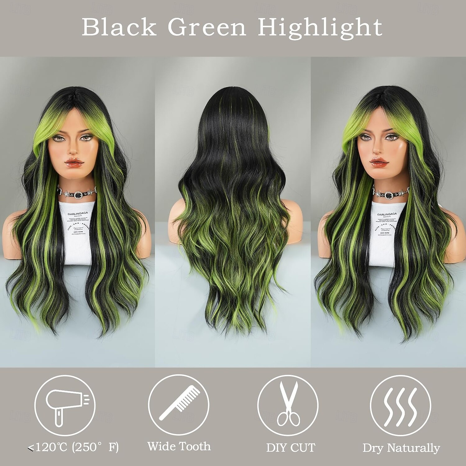 lange golvende pruik met gordijn pony pruik synthetisch hittebestendig voor vrouwen dagelijks feest gebruikt kerstfeest pruiken st. patrick's day pruiken 2025 - $19.99 –P7