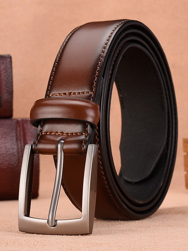 cinto de couro marrom masculino – design de fivela clássico com padrão em relevo, perfeito para uso casual e formal de 2025 por $18.99 –P2