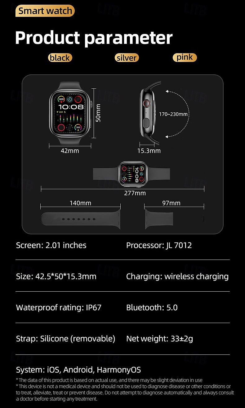 2025年 696 K01 スマートウォッチ 2 インチ スマートブレスレット ブルートゥース 歩数計 着信通知 睡眠サイクル計測器 と互換性があります Android iOS 男性 ハンドフリーコール メッセージ受信通知 IPX-0 45mmの時計ケース  コレクション – $47.99 –P13